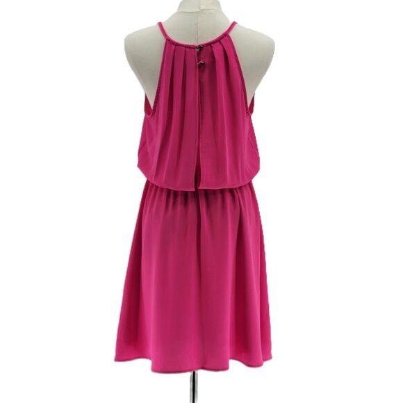 Allie Rose hot pink fuchsia halter open back elastic waist dress size large - Picture 3 of 7